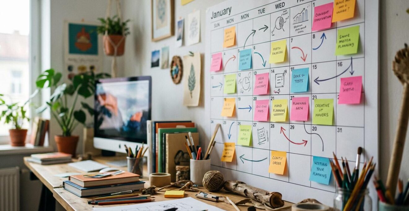 Espace de travail avec calendrier de planification marketing